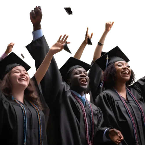 happy african american students graduation gowns with raised hands removebg preview