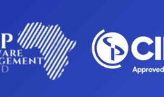 Company logos on blue background