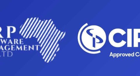 Company logos on blue background