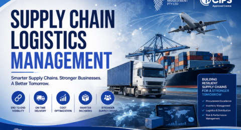 Logistics management promotional graphic.