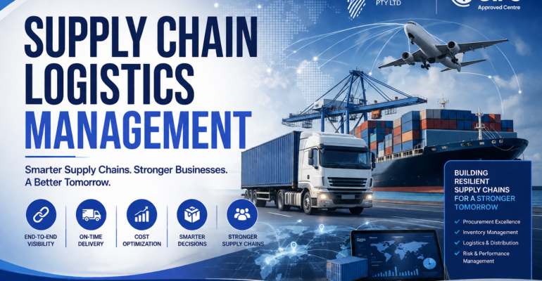 Logistics management promotional graphic.