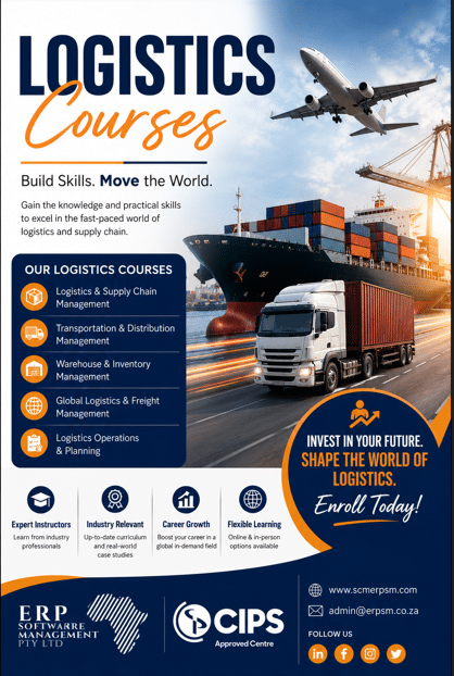 Promotional poster for logistics courses.