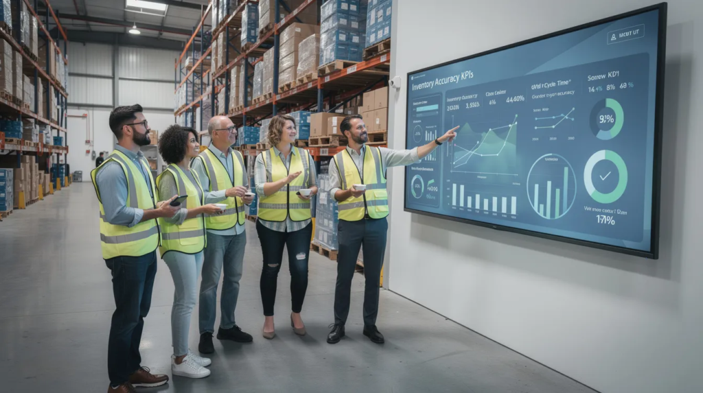 Team Analyzing Inventory Data On Screen