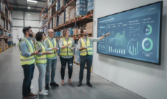 Team analyzing inventory data on screen