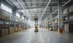 Warehouse with forklifts and boxes