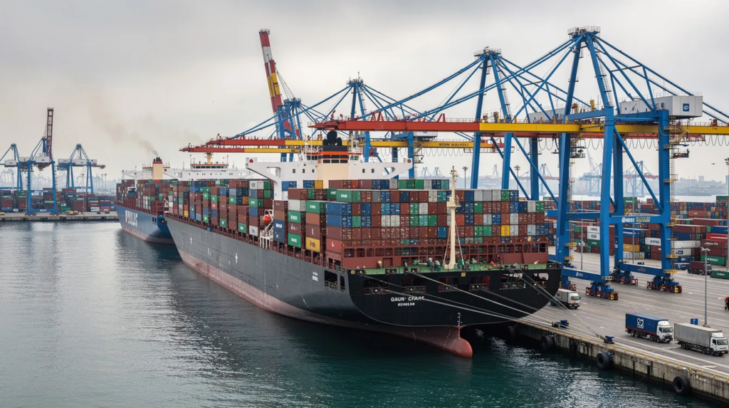 Supply Chain Management Universities In South Africa 1 Large Cargo Ships At Busy Port